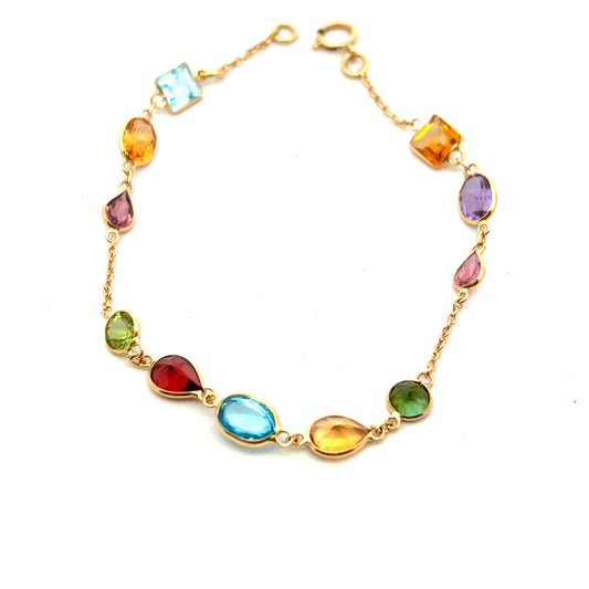 18ct Yellow Gold Citrine, Amethyst, Pink Tourmaline, Green Tourmaline, Blue Topaz, Peridot, Garnet Bracelet