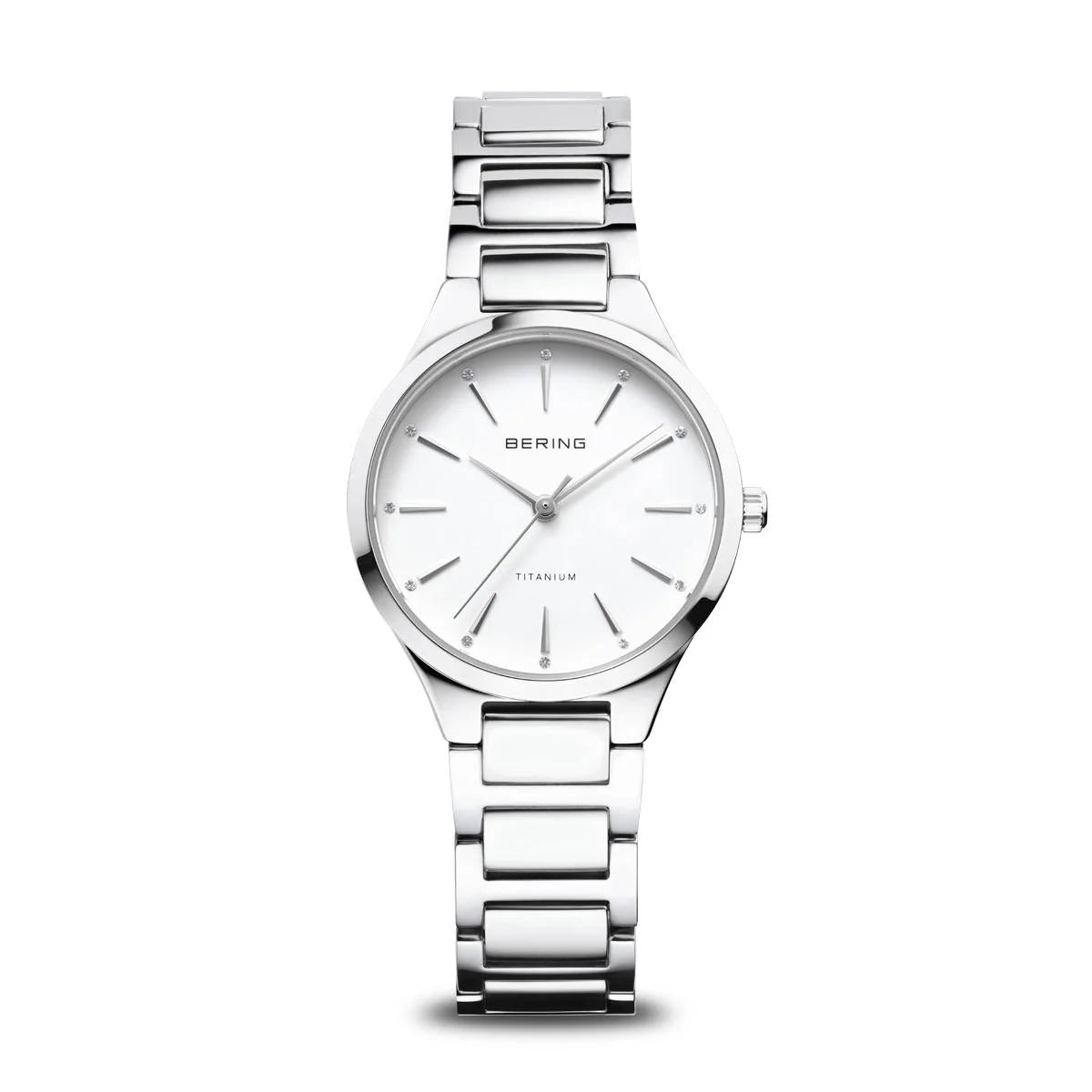 Bering Titanium Round White Dial Link Bracelet Watch 15630-704