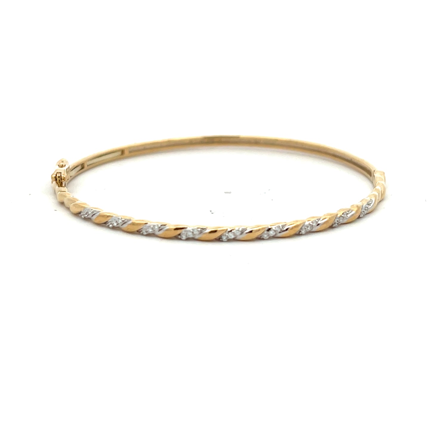 9ct Yellow Gold 0.13ct Diamond Twist Hinged Bangle