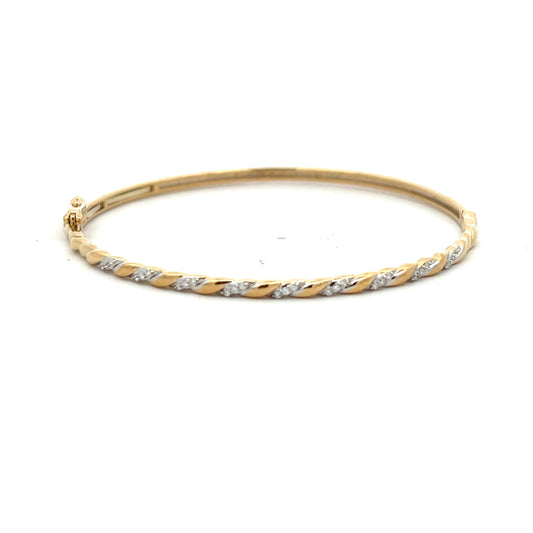 9ct Yellow Gold 0.13ct Diamond Twist Hinged Bangle