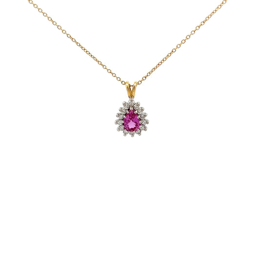 18ct Yellow Gold Pink Sapphire and Diamond Pendant