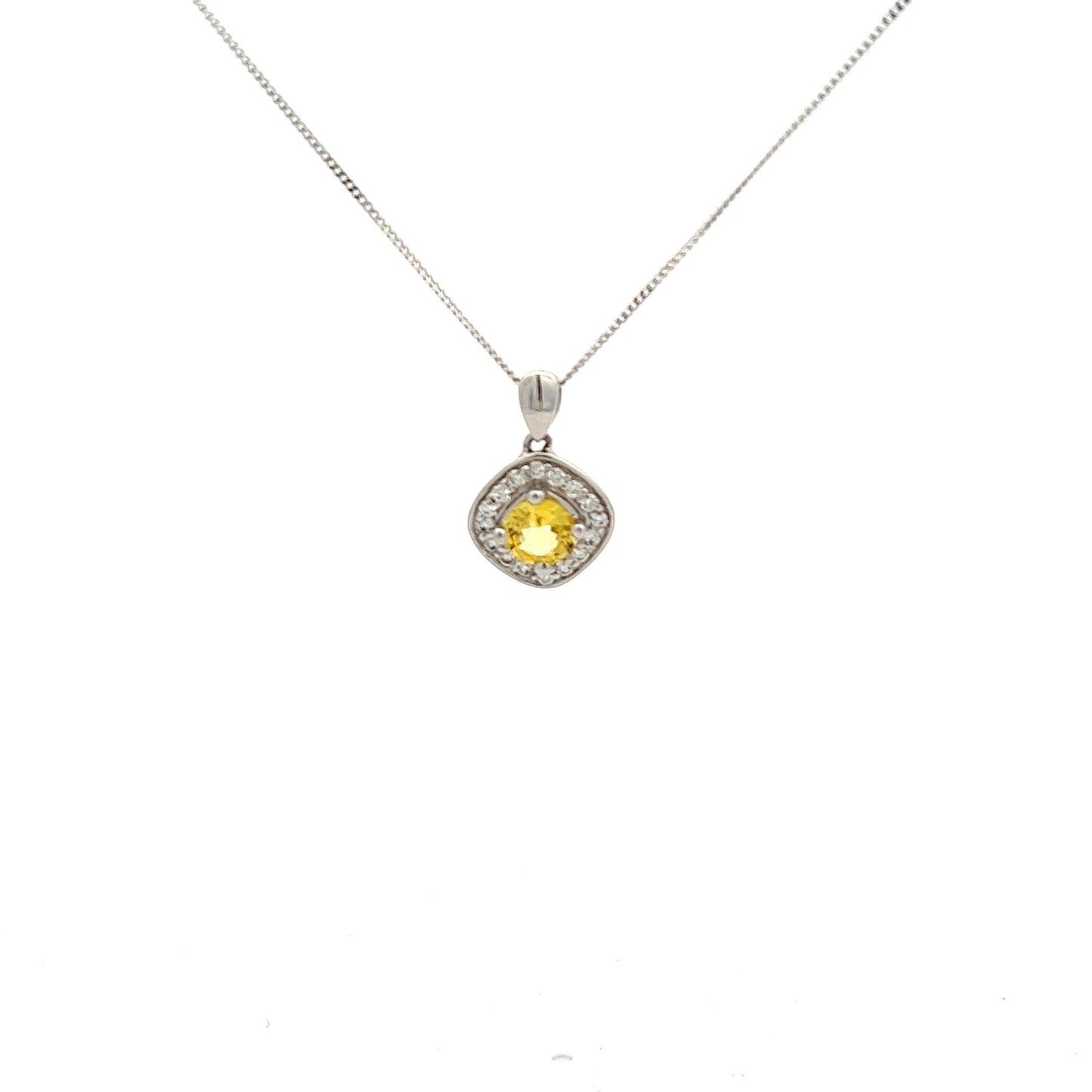 9ct White Gold Yellow Sapphire and Diamond Necklace