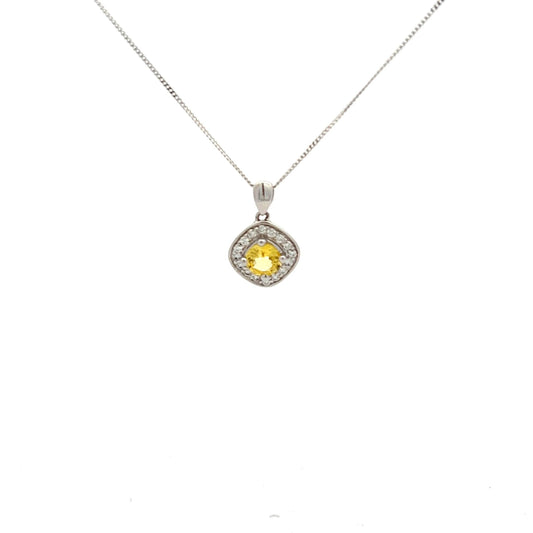 9ct White Gold Yellow Sapphire and Diamond Necklace