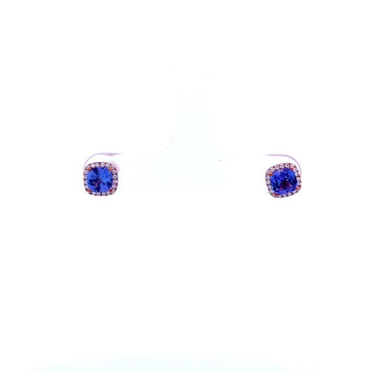 9ct Rose Gold Tanzanite and Diamond Stud Earrings