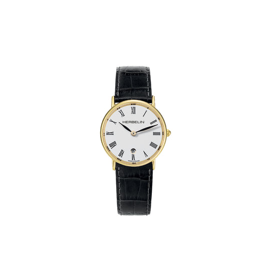 Herbelin Classique Roman Numeral White Date Yellow PVD Strap Watch 16845P01