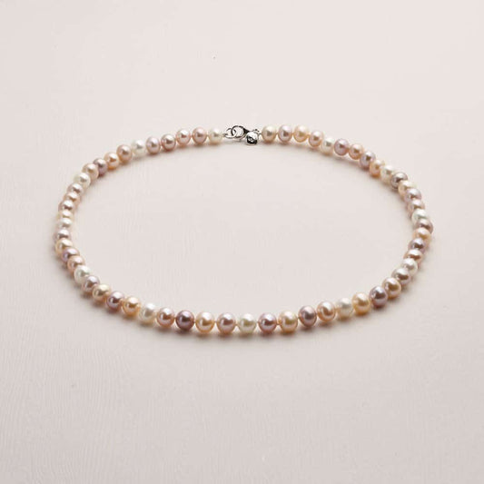 Jersey Pearl 18" Multicoloured Freshwater Cultured Pearl Row Necklace 7mm