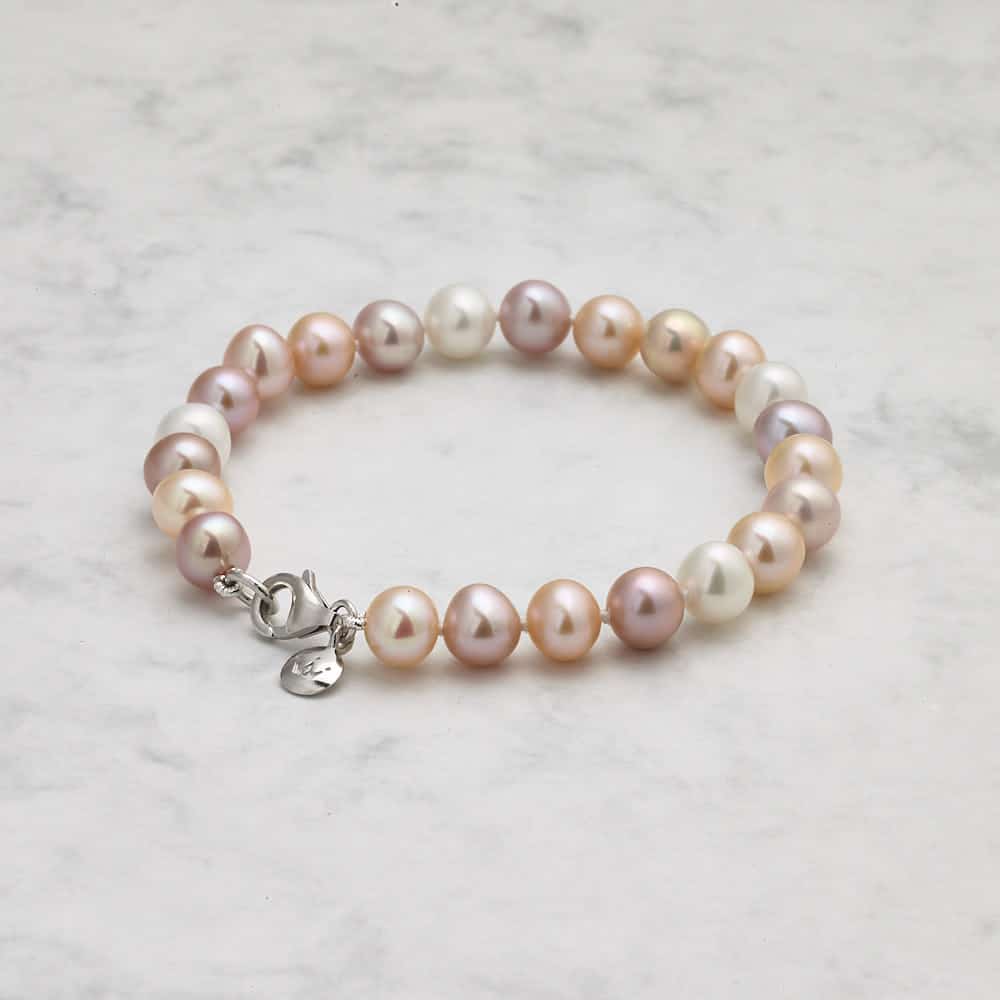 Jersey Pearl Sterling Silver Multicoloured Freshwater Cultured Pearl Bracelet