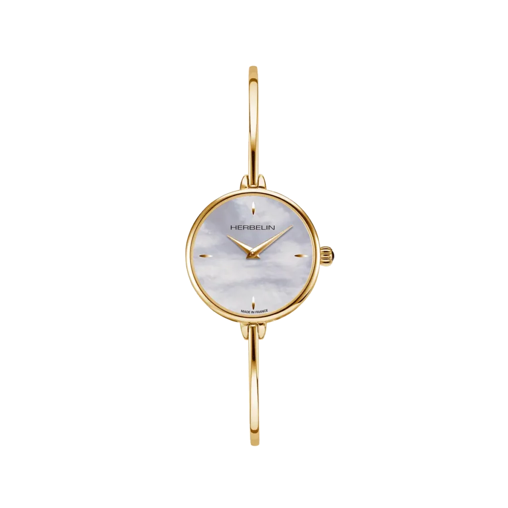 Herbelin Fil Round Mother Of Pearl Yellow PVD Bangle Watch 17206BP19