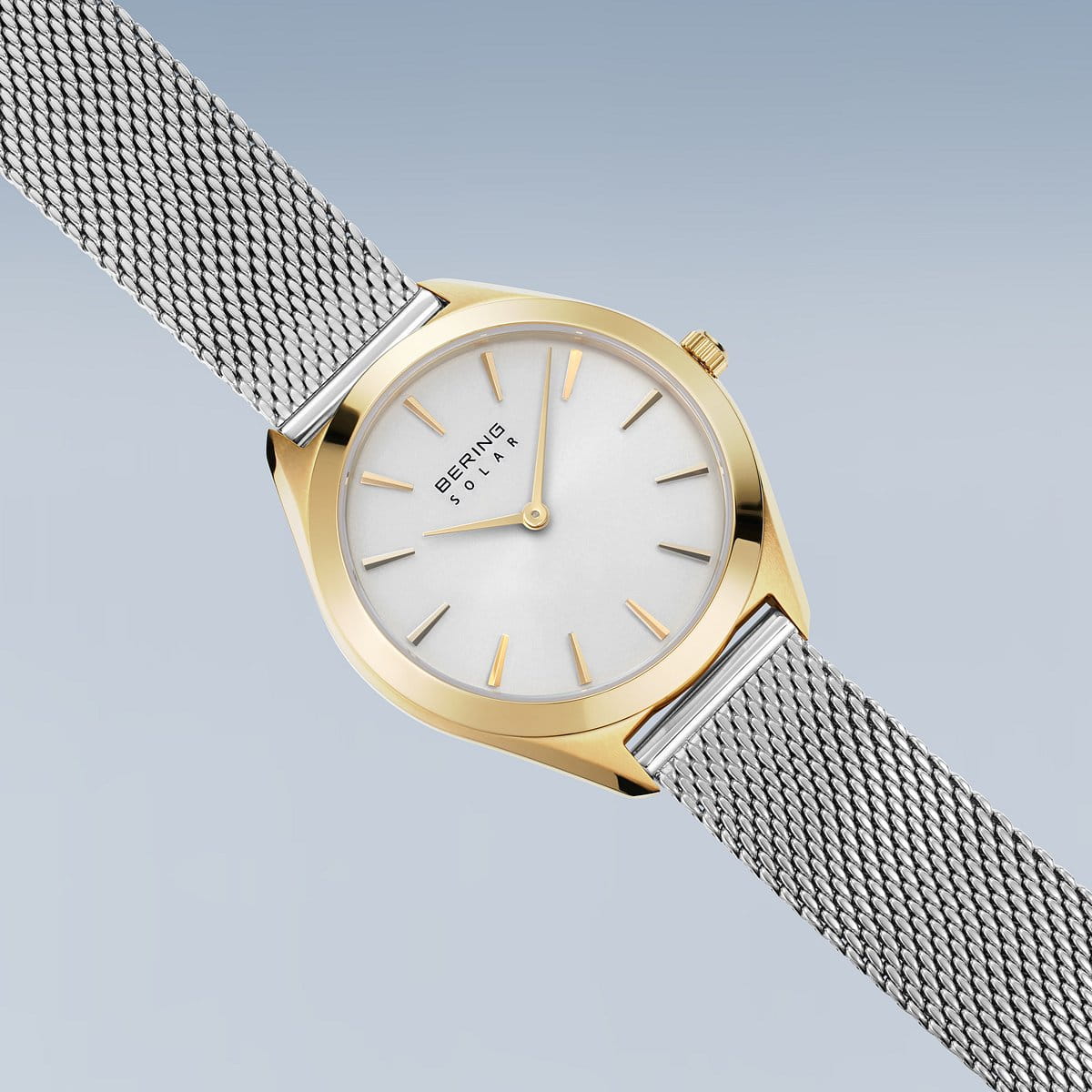 Bering Solar Round White Dial Two Colour Mesh Bracelet Watch 17331-010