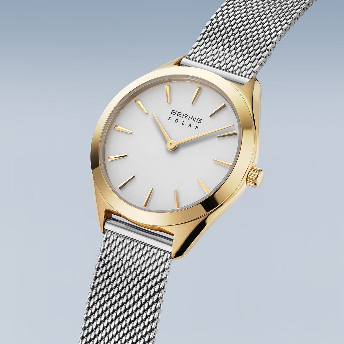 Bering Solar Round White Dial Two Colour Mesh Bracelet Watch 17331-010