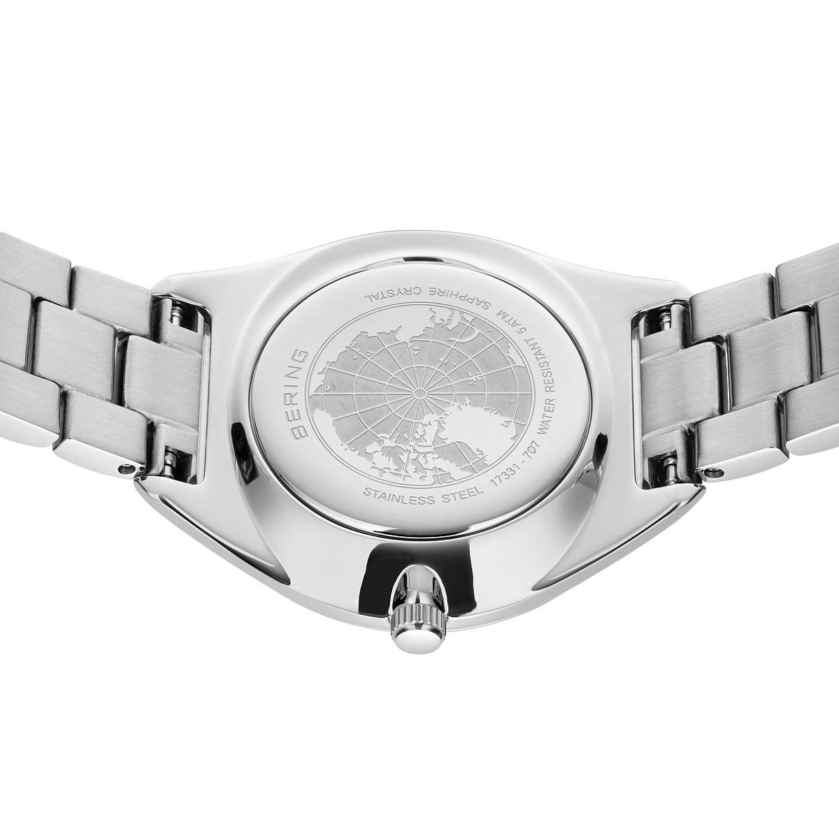 Bering Solar Round Blue Mother of Pearl Dial Steel Links Bracelet Watch 17331-707