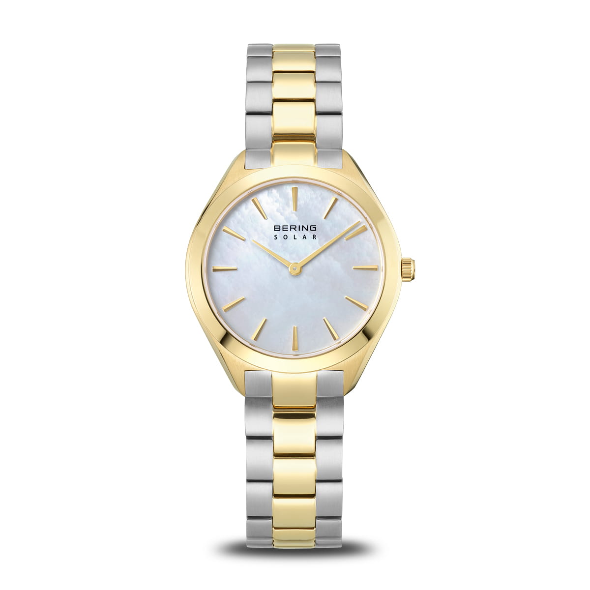 Bering Solar Round Mother of Pearl Dial Two Colour Links Bracelet Watch 17331-710