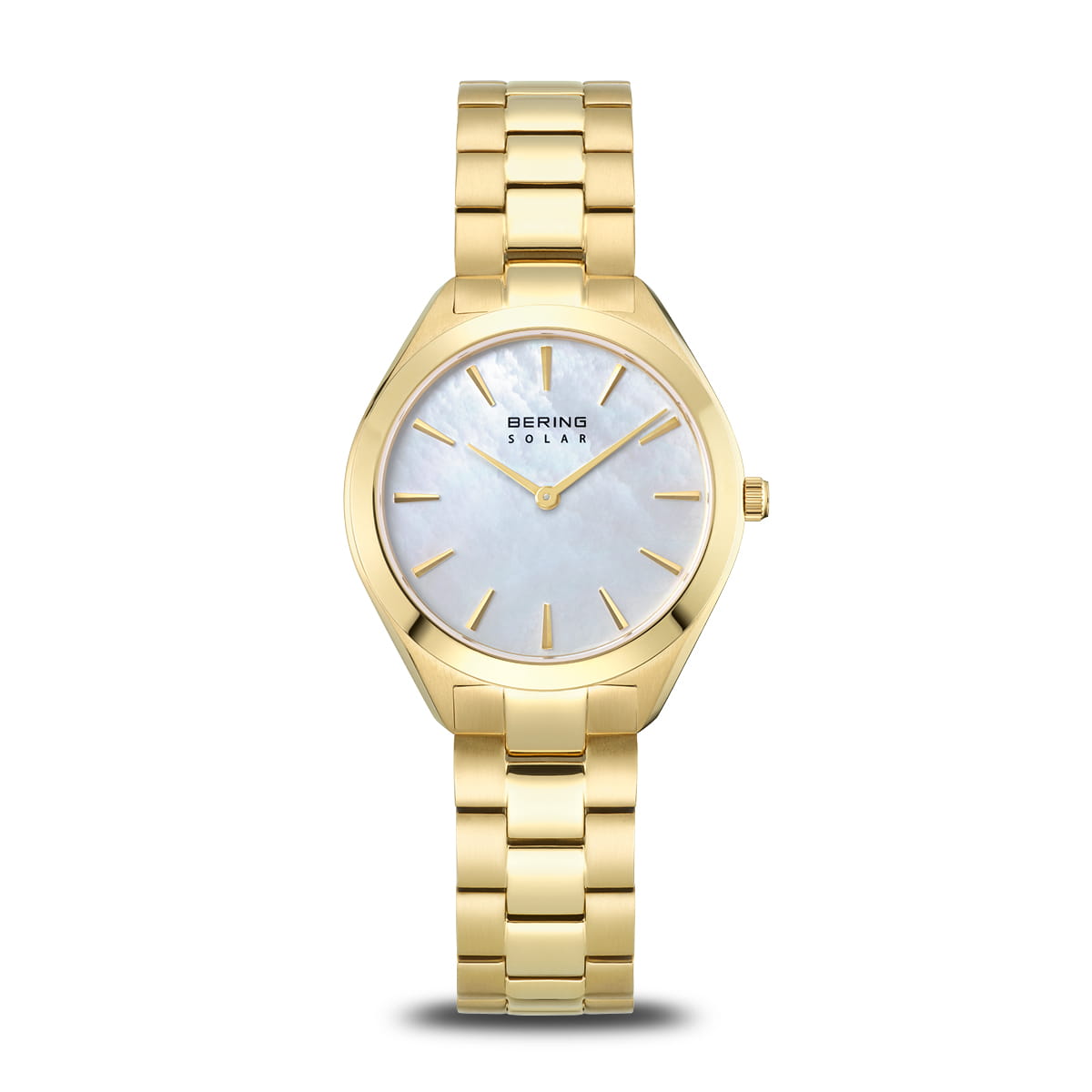 Bering Solar Round Mother of Pearl Dial Yellow Gold Plated Links Bracelet Watch 17331-734