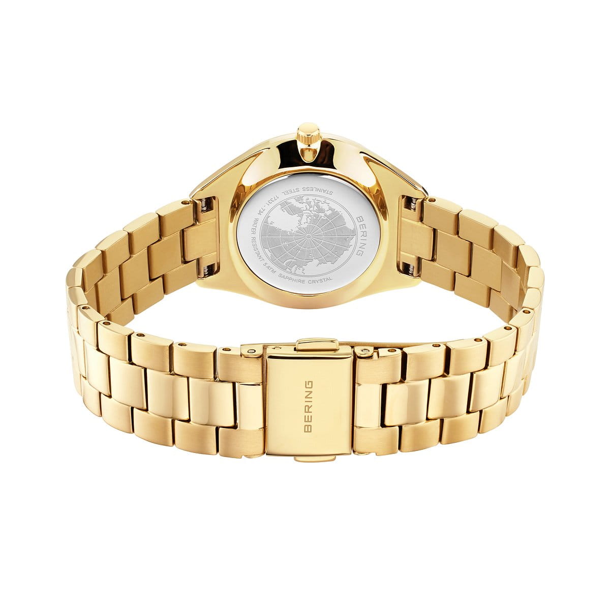 Bering Solar Round Mother of Pearl Dial Yellow Gold Plated Links Bracelet Watch 17331-734