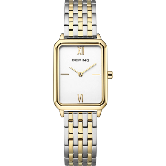 Bering Rectangular White Dial Two Colour Case Link Bracelet