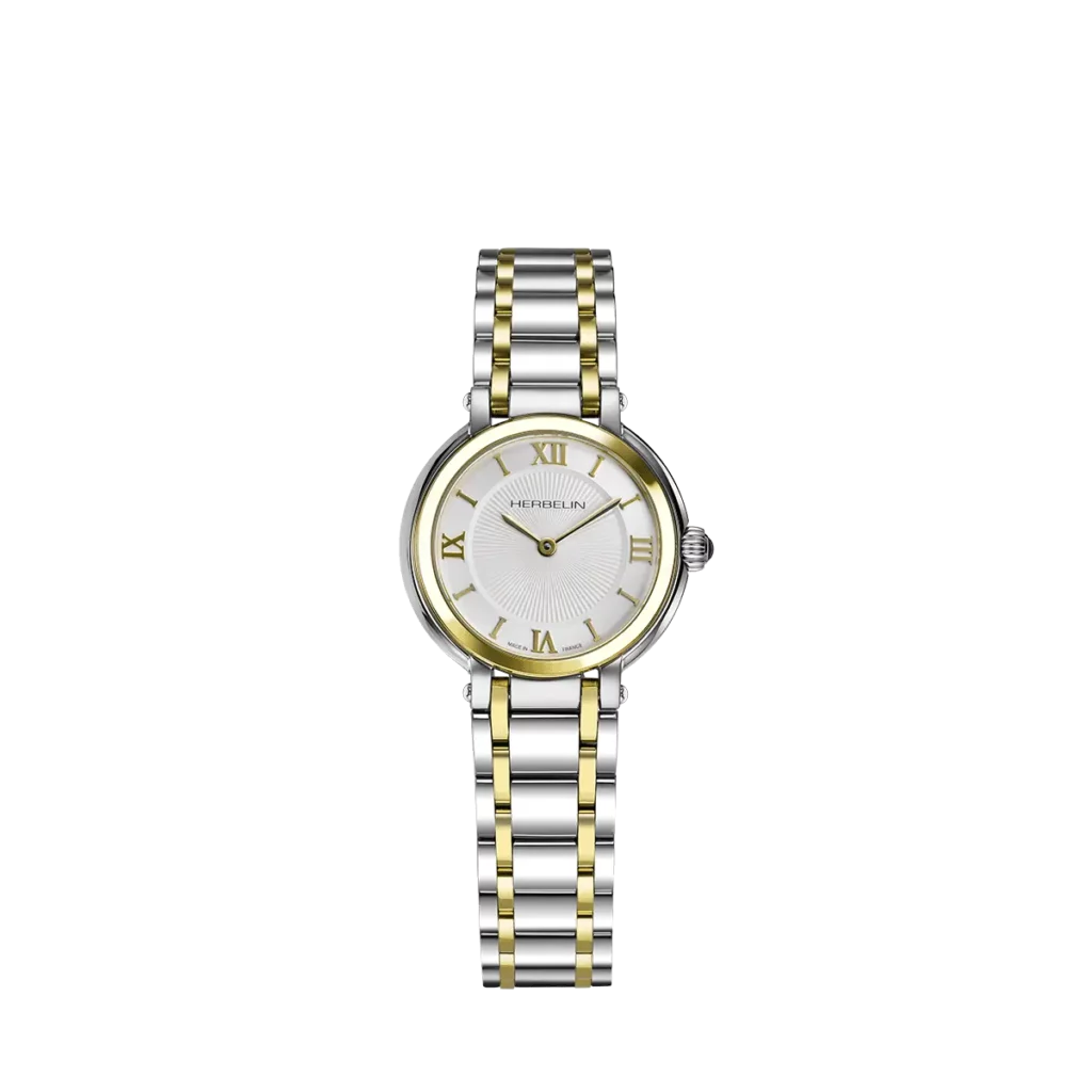Herbelin Galet Sunburst Dial Bi-Metal Bracelet Watch 17430BT28