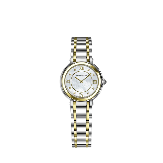 Herbelin Galet Two Colour Mother of Pearl Diamond Dot Dial Bracelet Watch 17430BT59
