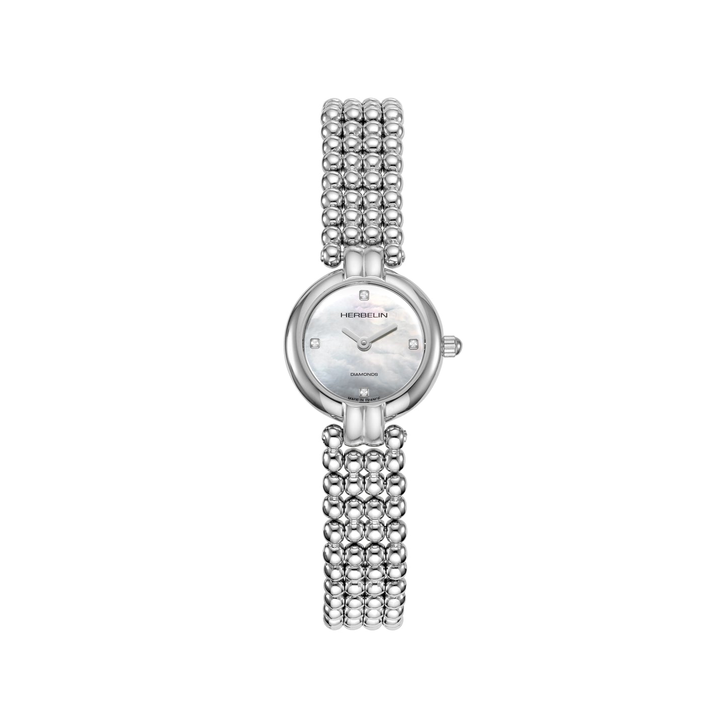 Herbelin Ladies Perles Mini 21mm White Mother-of-Pearl Dial Stainless Steel Bracelet 17433B89