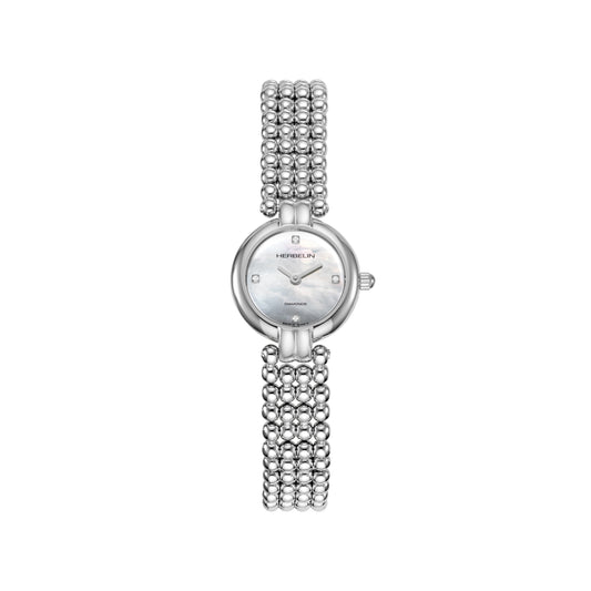 Herbelin Ladies Perles Mini 21mm White Mother-of-Pearl Dial Stainless Steel Bracelet 17433B89