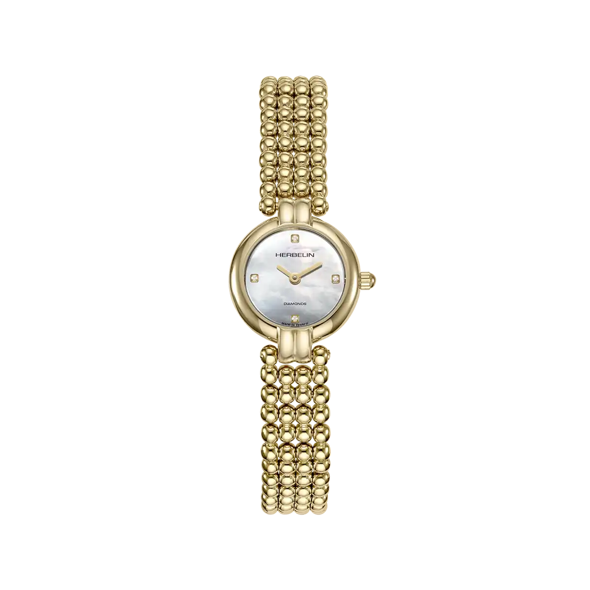 Herbelin Ladies Perles Quartz Yellow Gold PVD Diamond Watch 17433BP1N89