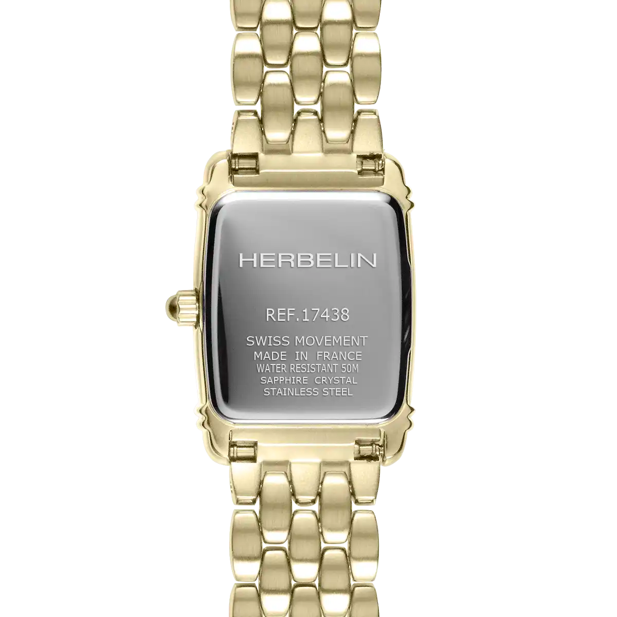 Herbelin Ladies Art Deco Tonneau Yellow Gold PVD Bracelet Watch 17438BP1N22