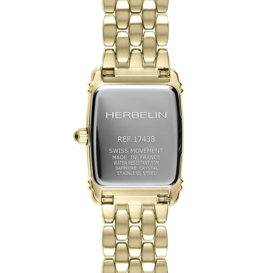 Herbelin Ladies Art Deco Tonneau Yellow Gold PVD Bracelet Watch 17438BP1N22