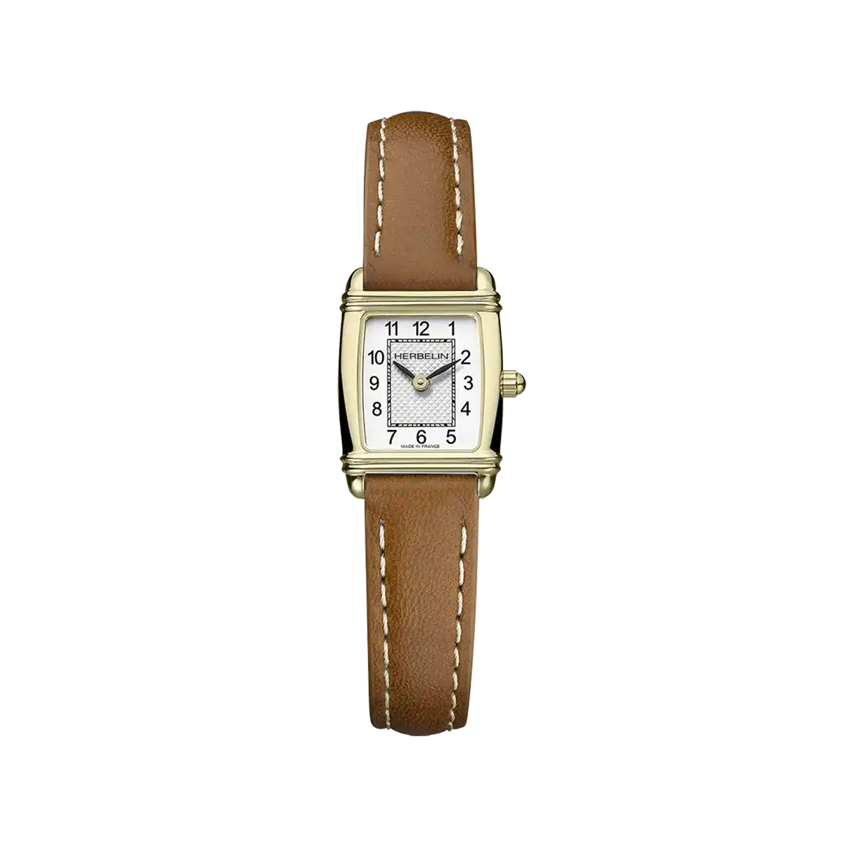 Herbelin Art Deco Arabic Mini Tonneau Strap Watch 17438P1N22GD
