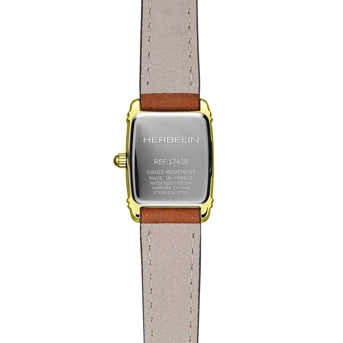 Herbelin Art Deco Arabic Mini Tonneau Strap Watch 17438P1N22GD
