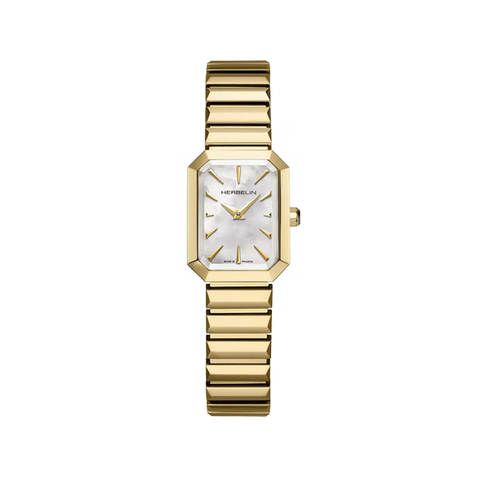 Herbelin Octogone Yellow Gold Plated Mother of Pearl Dial Bracelet Watch 17556BP1N19