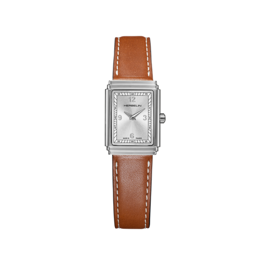 Herbelin Art Deco Rectangular Part Arabic Dial Steel Strap Watch 17577AP22GD