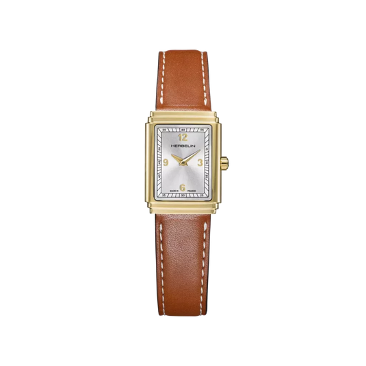 Herbelin Luna Art Deco Brown Leather Strap Watch 17577P22GD