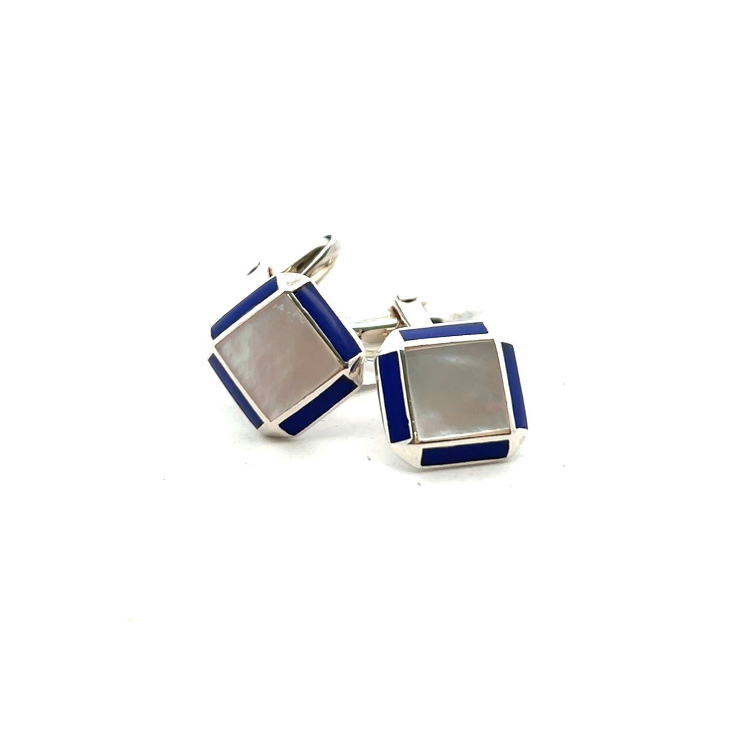 Sterling Silver Lapis Lazuli and Mother of Pearl Square Cufflinks