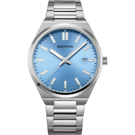 Bering Date Sunray Link 30mm Round Ice Blue Dial Steel Case and Link Bracelet 17639-707