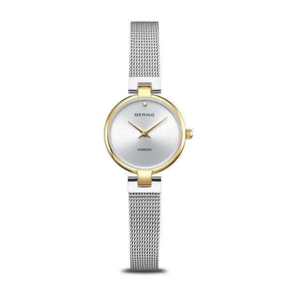 Bering Classic Round Diamond Dot Dial Bi Colour Mesh Bracelet Watch 17724-010