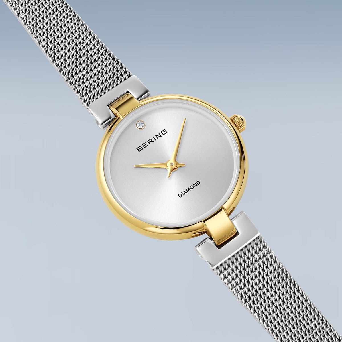 Bering Classic Round Diamond Dot Dial Bi Colour Mesh Bracelet Watch 17724-010