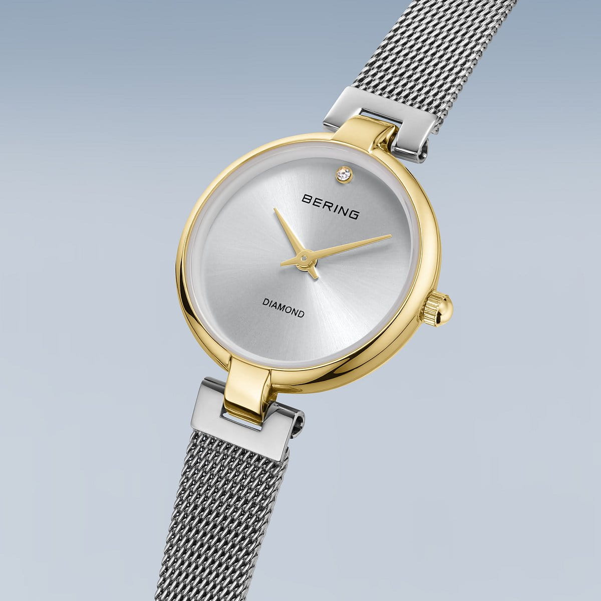 Bering Classic Round Diamond Dot Dial Bi Colour Mesh Bracelet Watch 17724-010