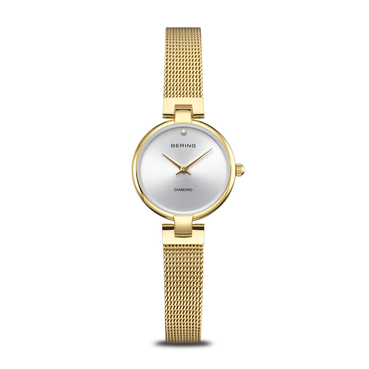 Bering Yellow Gold Plated Round Diamond Dot Dial Mesh Bracelet Watch 17724-330
