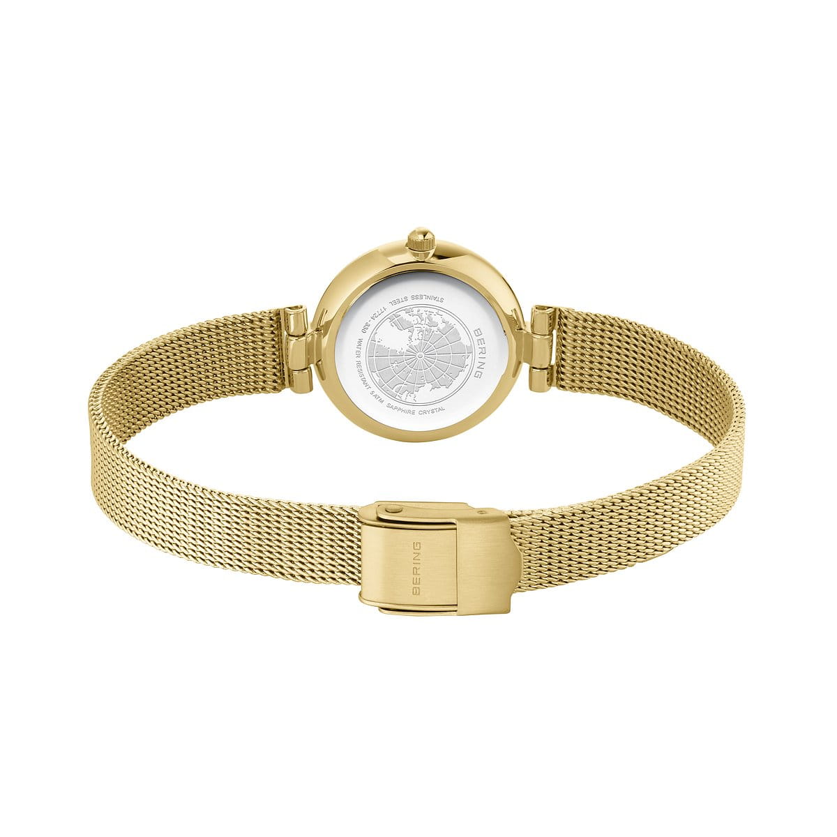 Bering Yellow Gold Plated Round Diamond Dot Dial Mesh Bracelet Watch 17724-330