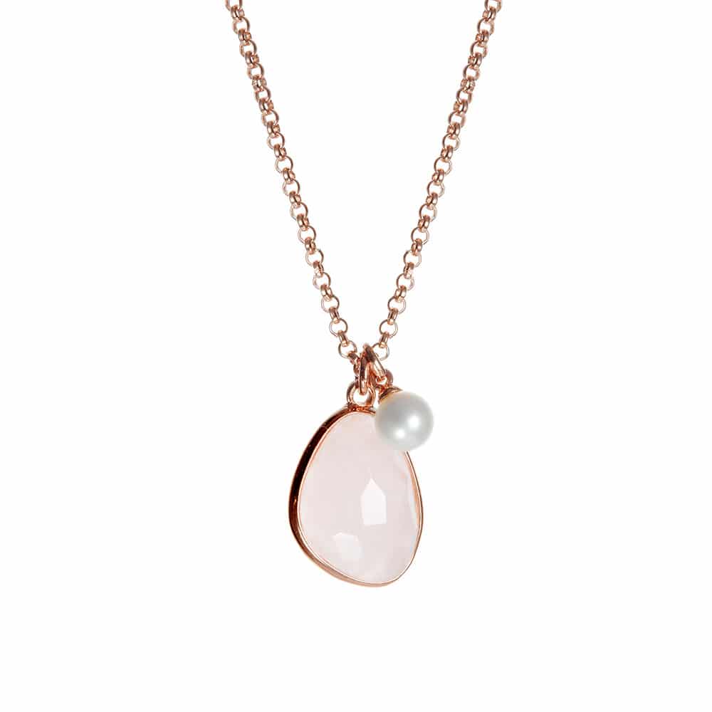 Jersey Pearl Sorel Rose Quartz and Freshwater Cultured Pearl Rose Neck Judith Hart Jewellers