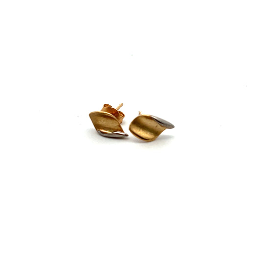 9ct Yellow Gold and White Gold Satin Foldover Stud Earrings