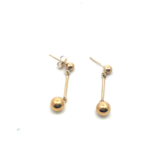 9ct Yellow Gold Bead Bar Bead Drop Earrings