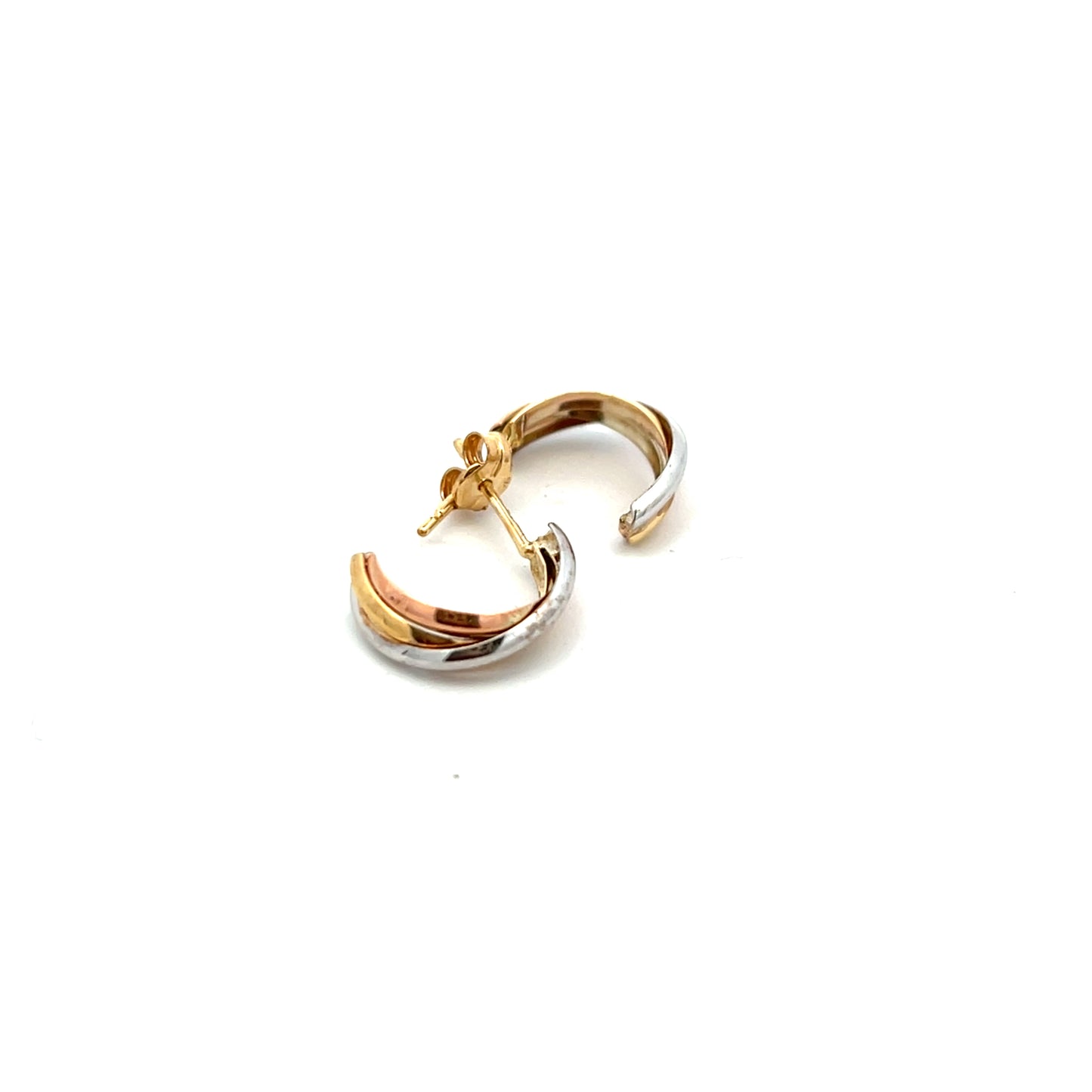 9ct Yellow White and Rose Gold Russian Style Twist Hoop Earrings