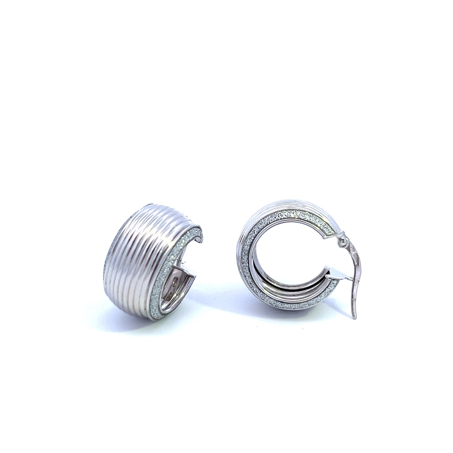 9ct White Gold Glitter Edge Hoop Earrings