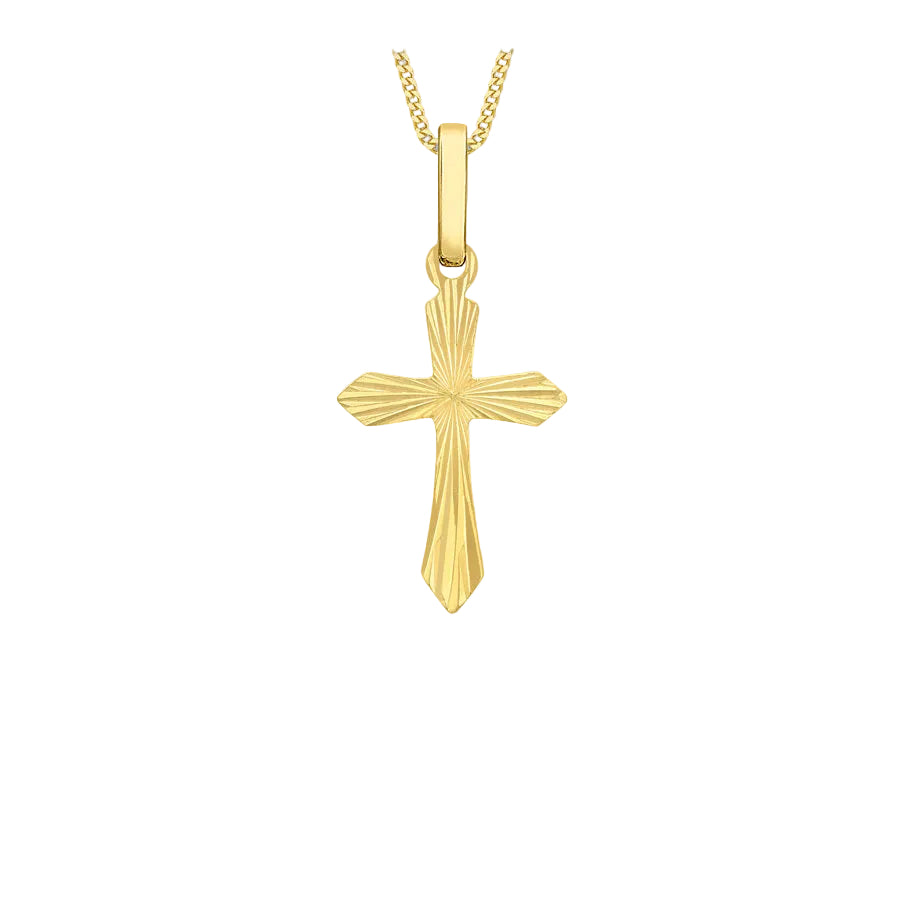 9ct Yellow Gold 10.75mm x 22.5mm Diamond Cut 'Cross' Pendant