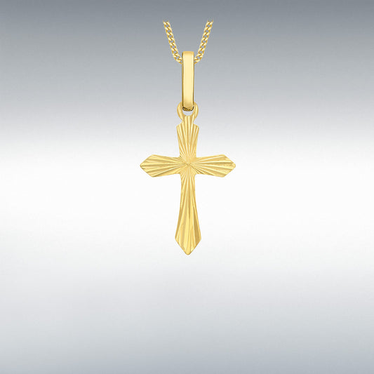 9ct Yellow Gold 10.75mm x 22.5mm Diamond Cut 'Cross' Pendant