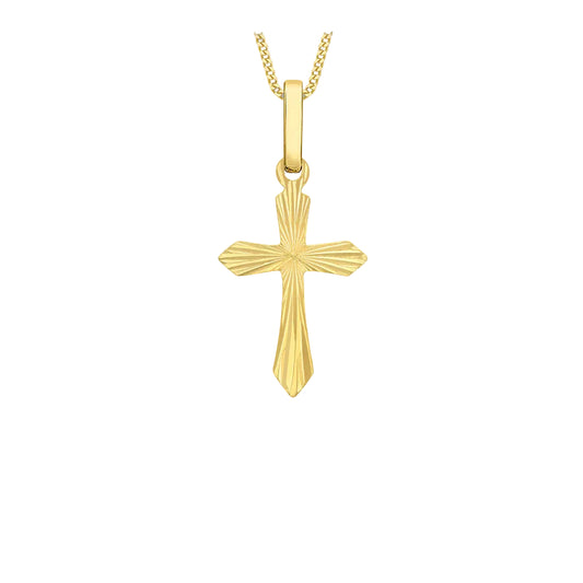 9ct Yellow Gold 10.75mm x 22.5mm Diamond Cut 'Cross' Pendant