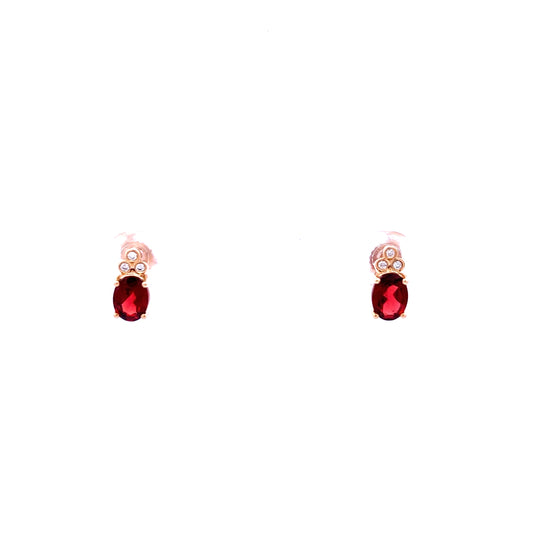 9ct Yellow Gold Garnet and Diamond Stud Earrings