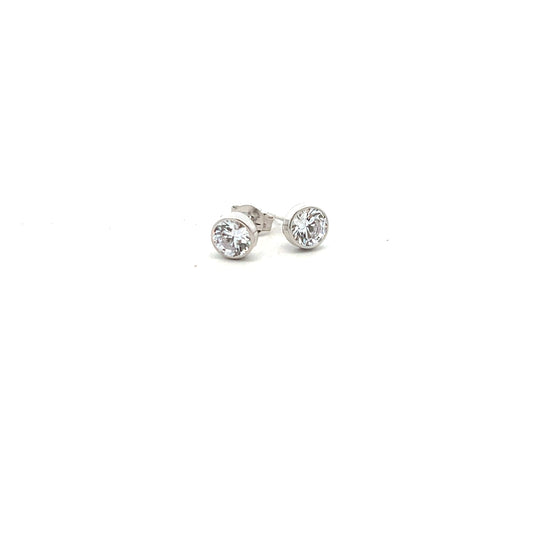 9ct White Gold 5mm Round Cubic Zirconia Bezel Set Stud Earrings