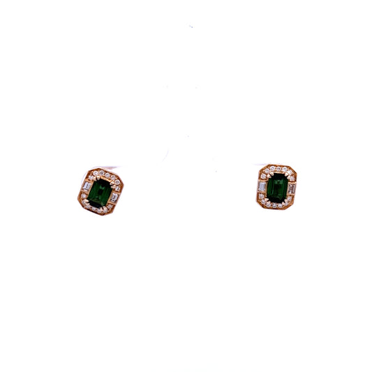 18ct Yellow Gold Green Tourmaline, White Topaz and Diamond Stud Earrings