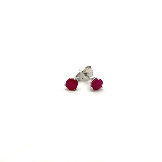 9ct White Gold 4mm Ruby Three Claw Stud Earrings